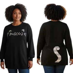 VERVE AMI 1X XXL Black Meow Cat Tunic Sweater Tail On Back R $64
